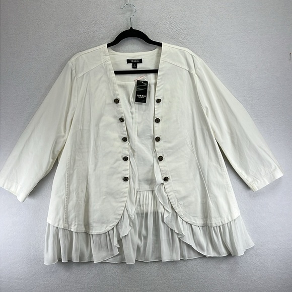 Torrid Ivory Cotton Jacket Sz 2X (18-20) Soft Boho Peplum /Gathered Bottom NWT - Picture 1 of 11